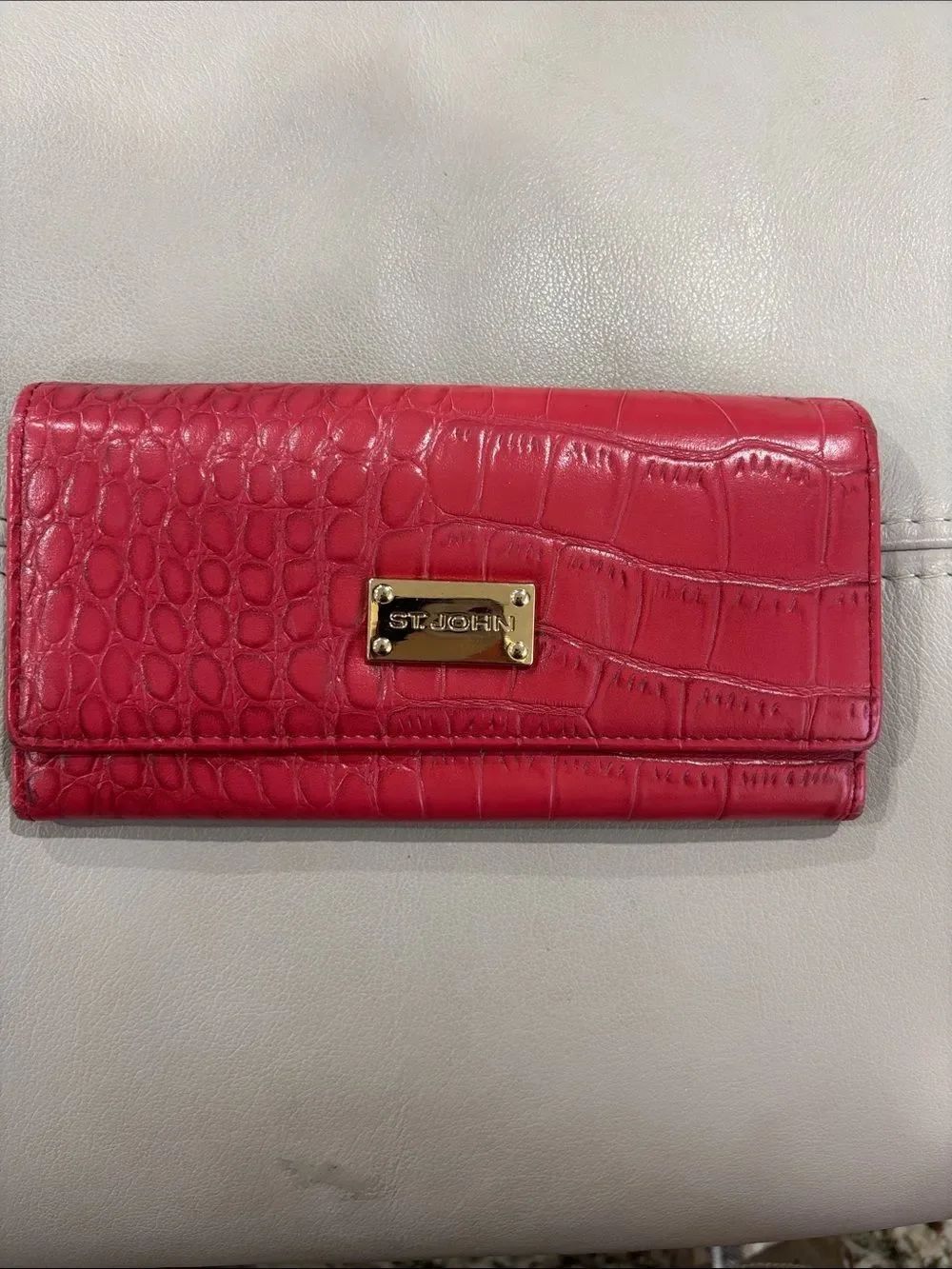 St. John Croc-Embossed Leather Continental Wallet